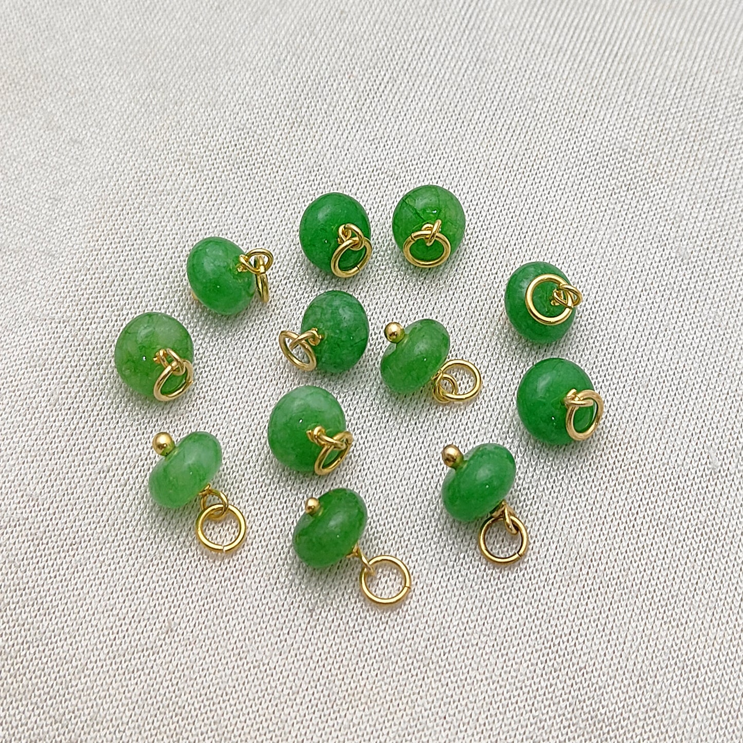 Green Strawberry Quartz Roundel Charm 8mm Gold Plated Sterling Silver Gemstone Bead for Jewelry Making- Selling Per Piece