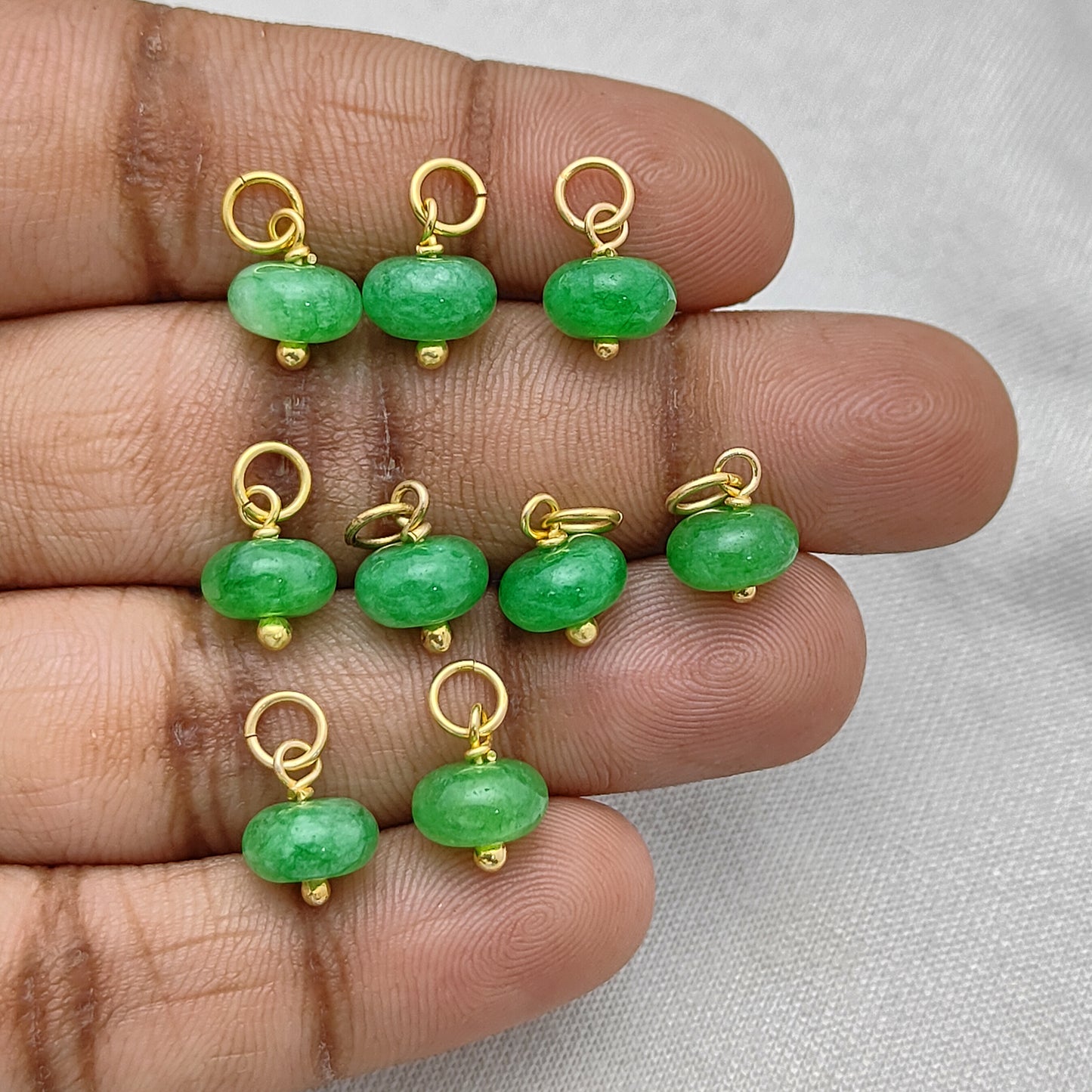 Green Strawberry Quartz Roundel Charm 8mm Gold Plated Sterling Silver Gemstone Bead for Jewelry Making- Selling Per Piece