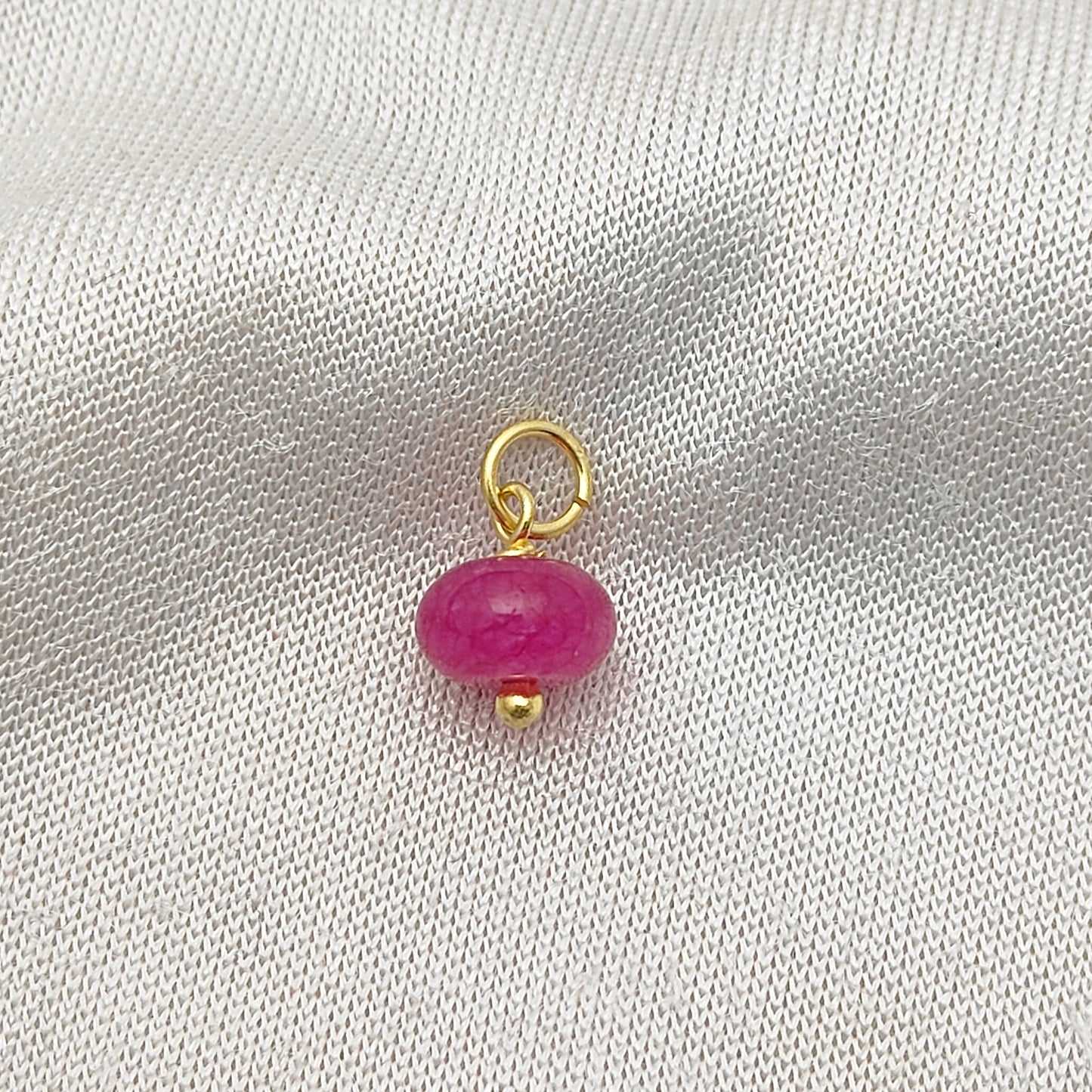 Handmade Hot Pink Chalcedony Gemstone Charm 8mm Roundel Gold Plated Bead for Jewelry Design- Selling Per Piece