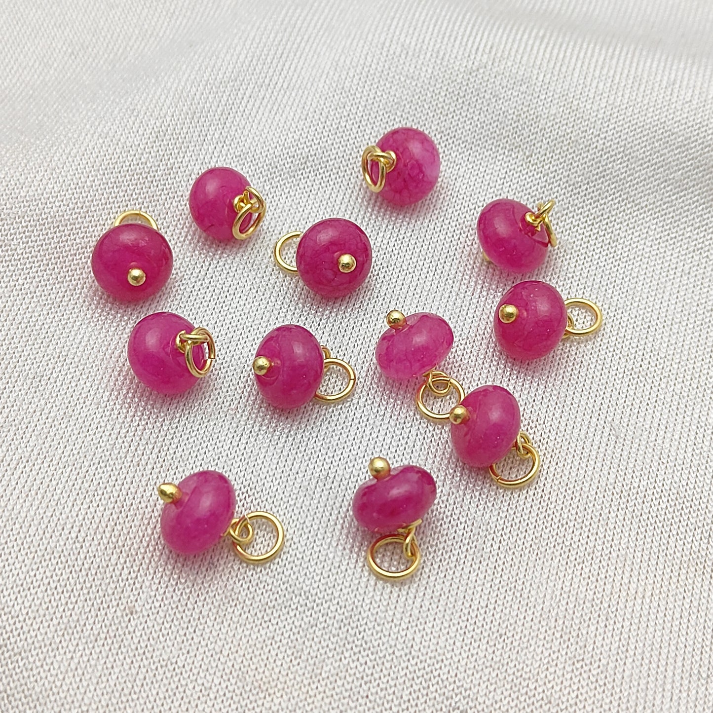 Handmade Hot Pink Chalcedony Gemstone Charm 8mm Roundel Gold Plated Bead for Jewelry Design- Selling Per Piece