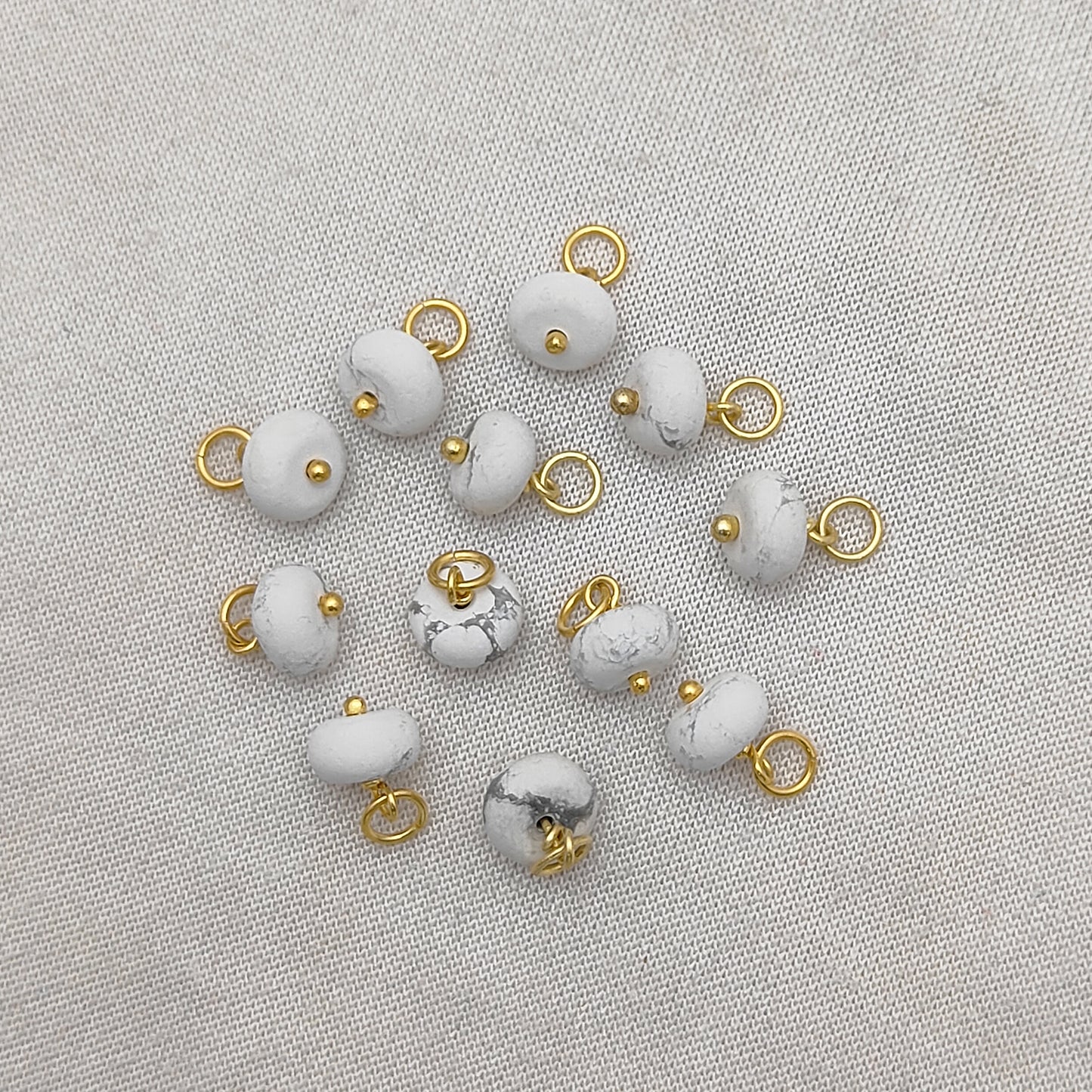Howlite Roundel Beaded Handmade Charm 8mm Gold Plated Sterling Silver Pendant for Earrings & Necklaces- Selling Per Piece