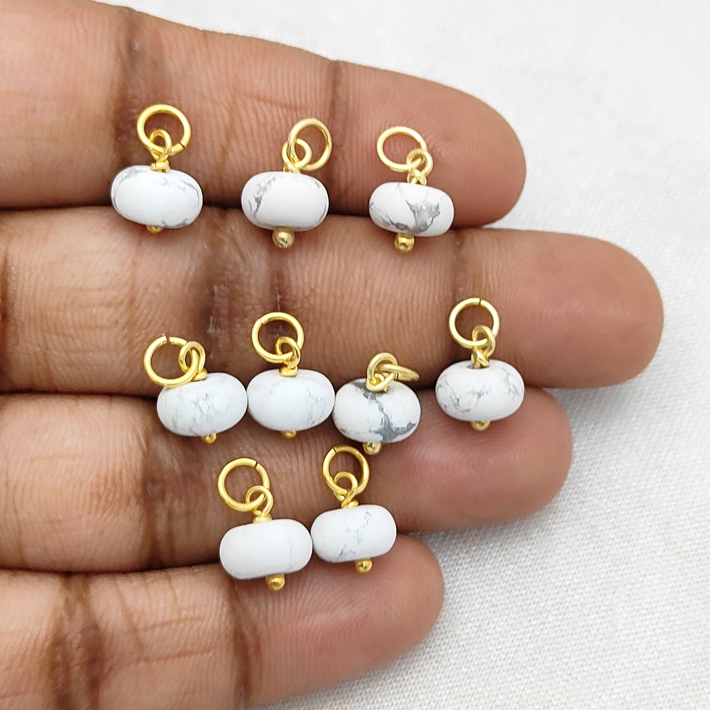 Howlite Roundel Beaded Handmade Charm 8mm Gold Plated Sterling Silver Pendant for Earrings & Necklaces- Selling Per Piece
