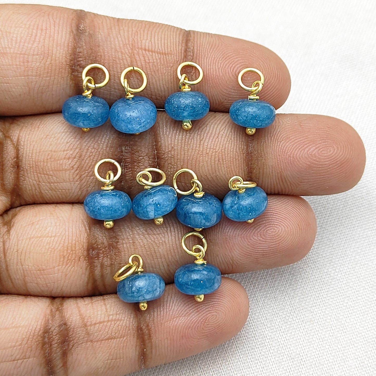 Kyanite Quartz Roundel Gemstone Beaded Charm 8mm Gold Vermeil Pendant for Earrings & Necklaces- Selling Per Piece
