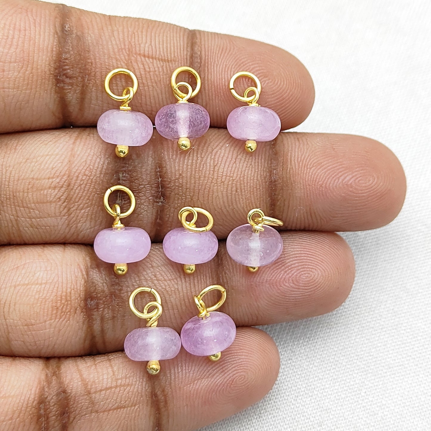 8mm Lavender Chalcedony Beaded Pendant Gold Plated Sterling Silver Charm for Bracelets & Necklaces- Selling Per Piece