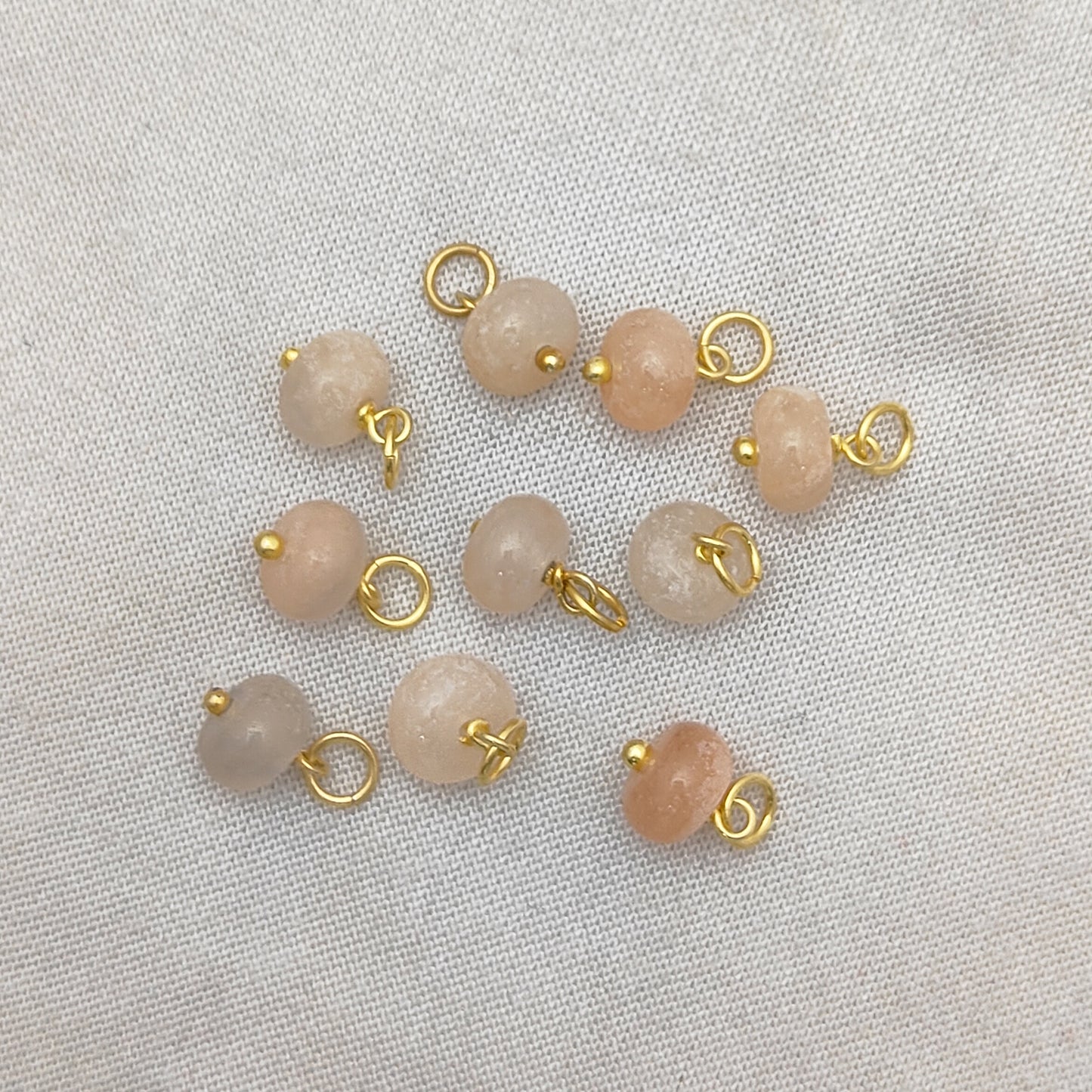 8mm Peach Moonstone Beaded Handmade Pendant Gold Vermeil Gemstone Charm for DIY Minimalist Jewelry- Selling Per Piece