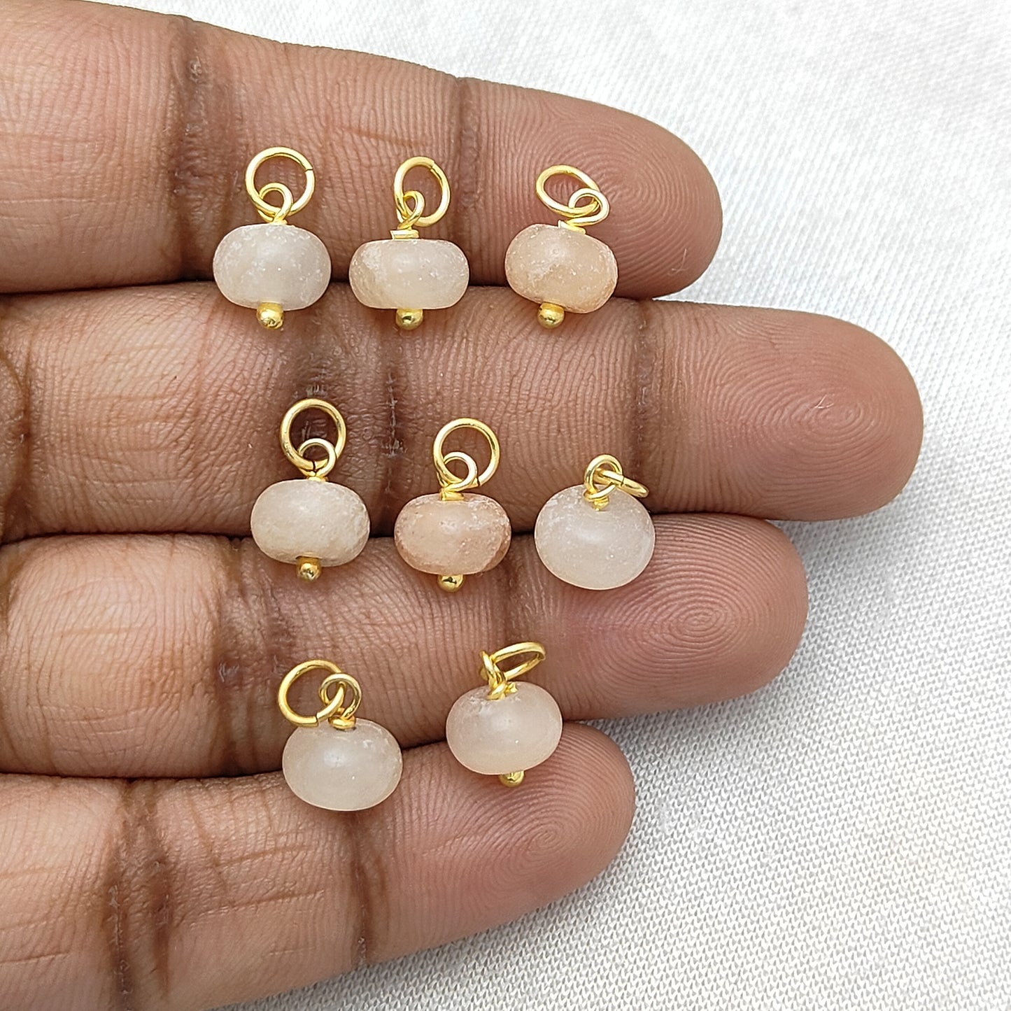 8mm Peach Moonstone Beaded Handmade Pendant Gold Vermeil Gemstone Charm for DIY Minimalist Jewelry- Selling Per Piece