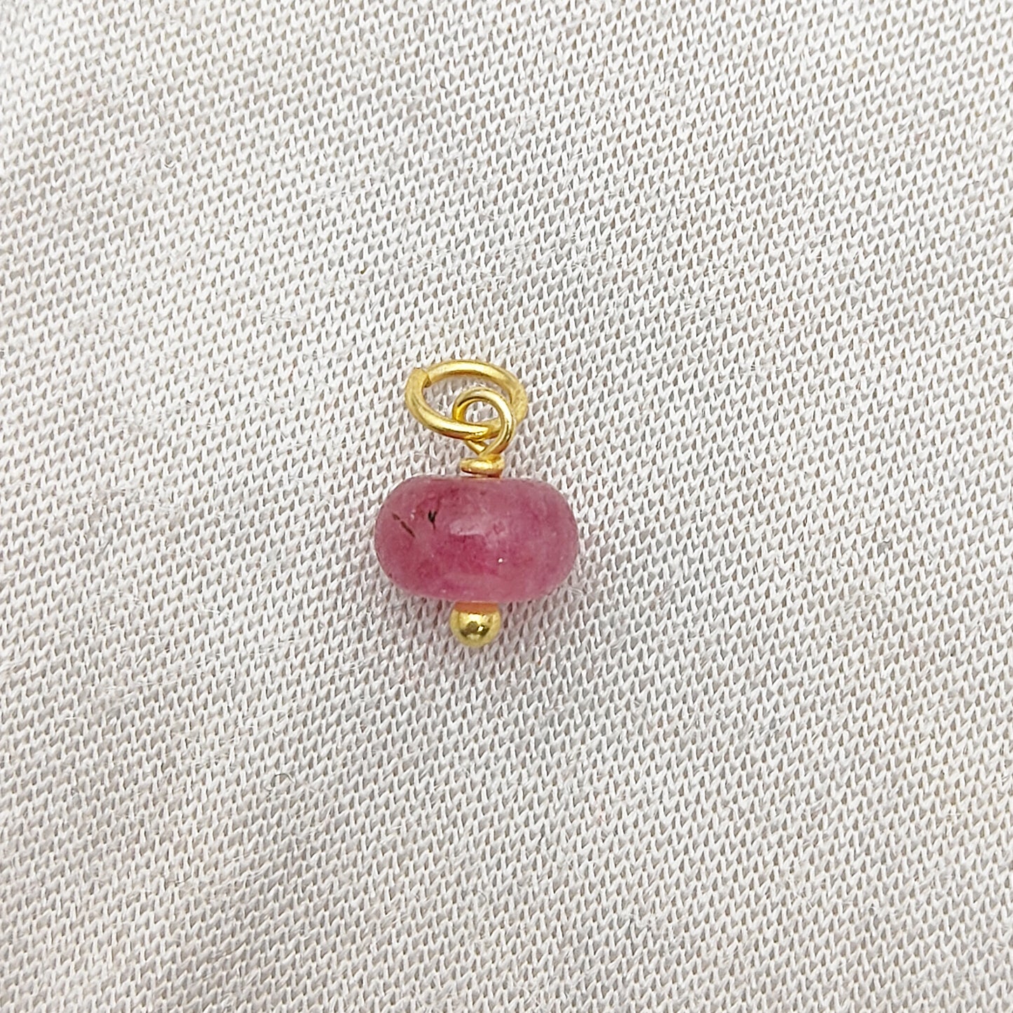 Gold Vermeil Strawberry Quartz Tiny Charm 8mm Roundel Bead Pendant for Handmade Minimalist Jewelry- Selling Per Piece