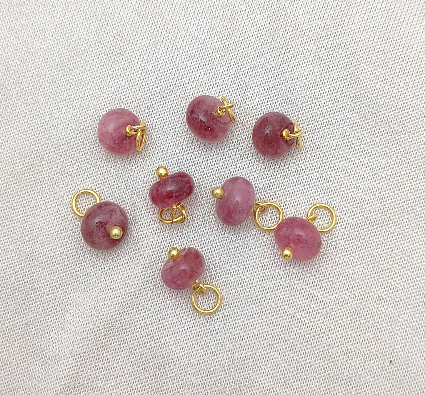 Gold Vermeil Strawberry Quartz Tiny Charm 8mm Roundel Bead Pendant for Handmade Minimalist Jewelry- Selling Per Piece