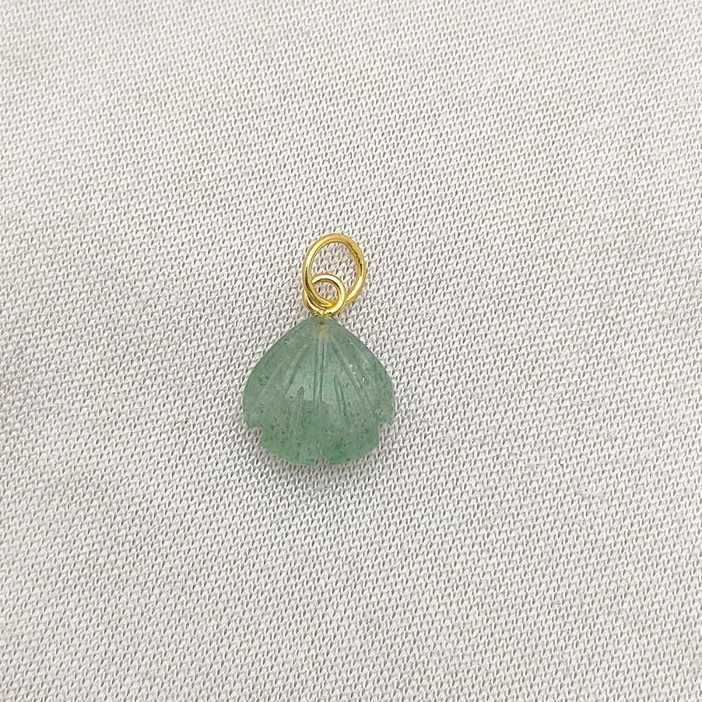 Handmade Green Aventurine Seashell Pendant with Gold Plated Sterling Silver