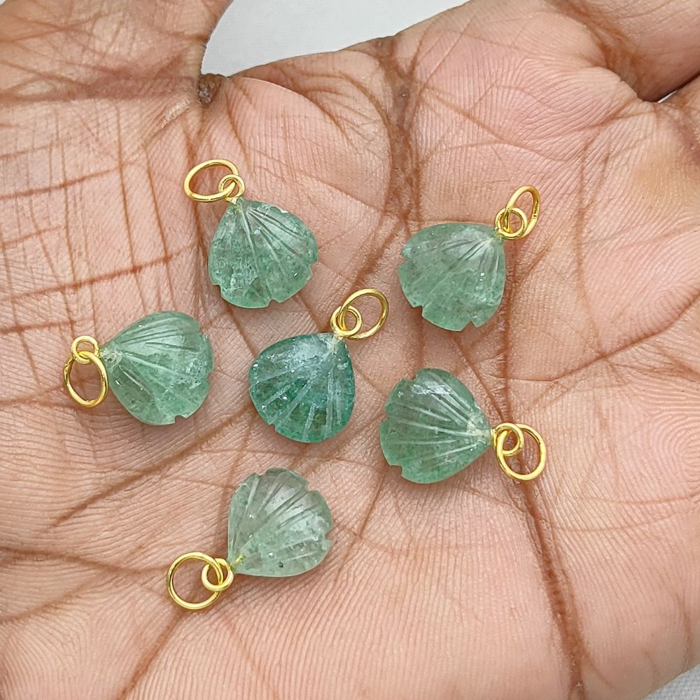 Handmade Green Aventurine Seashell Pendant with Gold Plated Sterling Silver