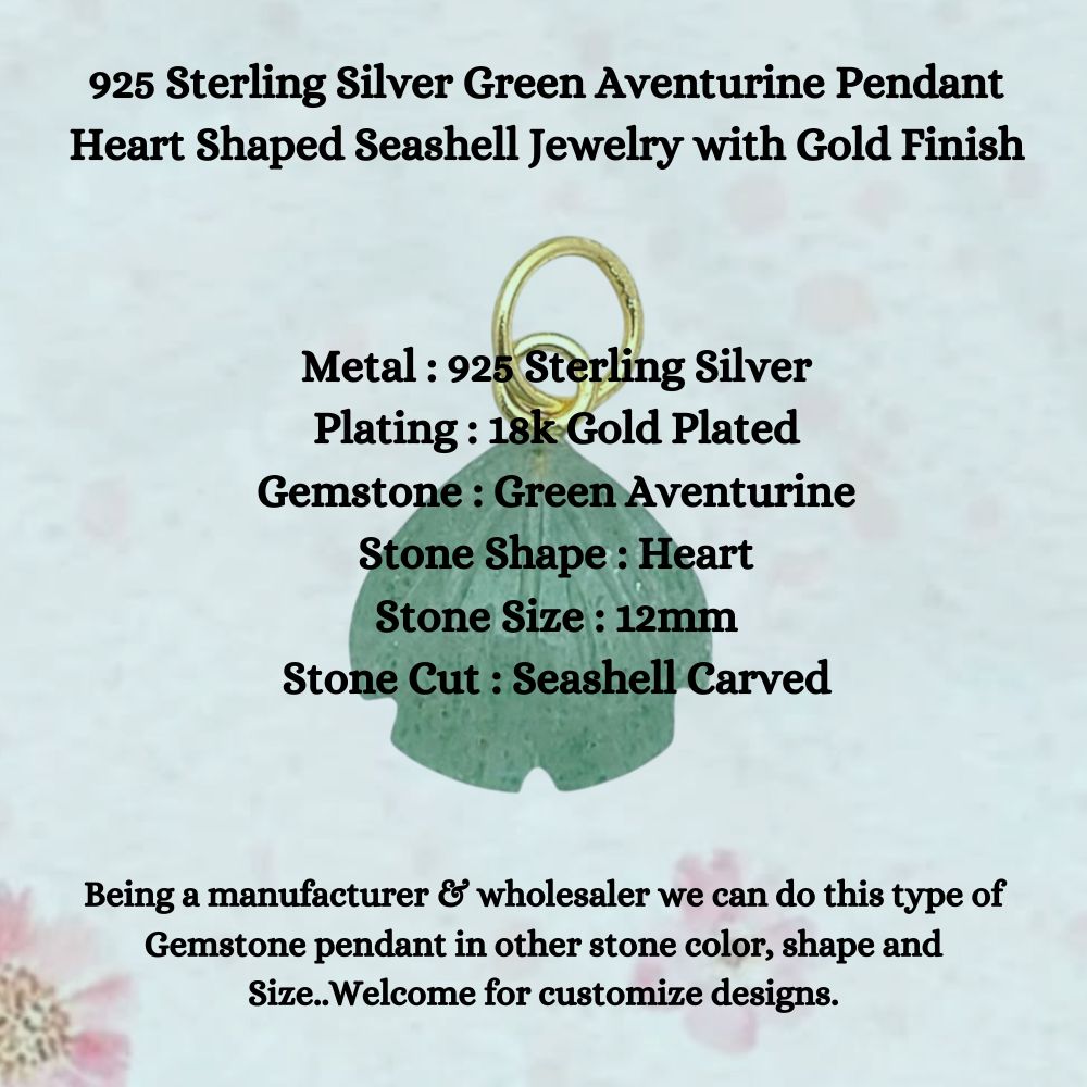 Handmade Green Aventurine Seashell Pendant with Gold Plated Sterling Silver