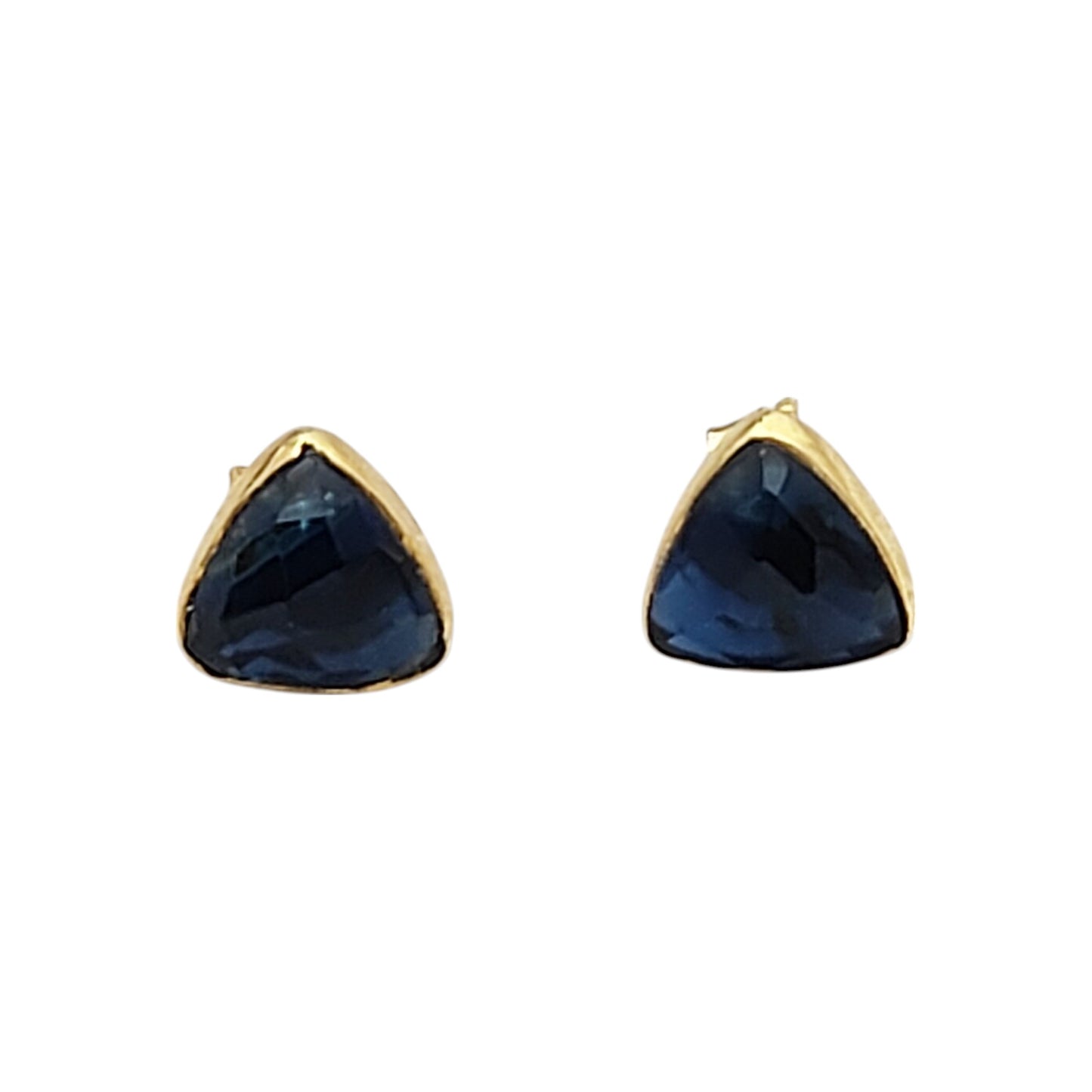 Gold Plated 925 Sterling Silver Iolite Stud Earrings Trillion Faceted Gemstone Studs for Women- Selling Per Pair