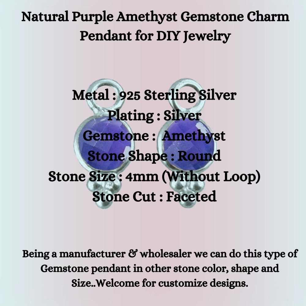 Natural Purple Amethyst Gemstone Charm Pendant for DIY Jewelry