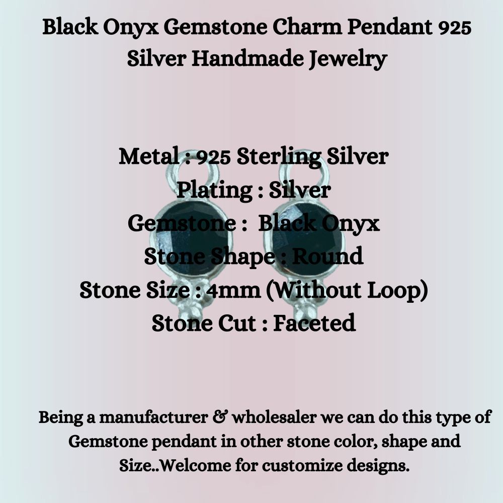 Black Onyx Gemstone Charm Pendant 925 Silver Handmade Jewelry