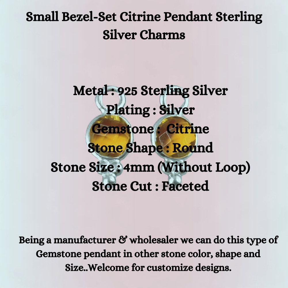 Small Bezel-Set Citrine Pendant Sterling Silver Charms