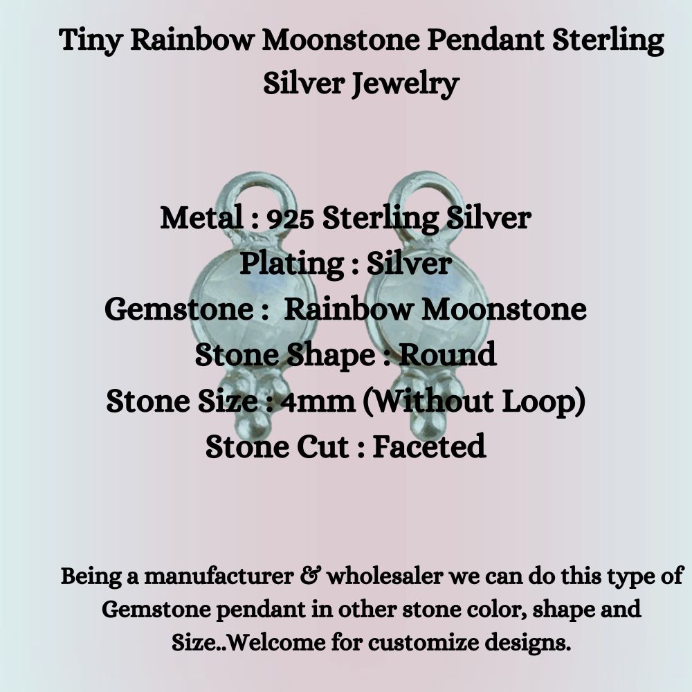 Tiny Rainbow Moonstone Pendant Sterling Silver Jewelry