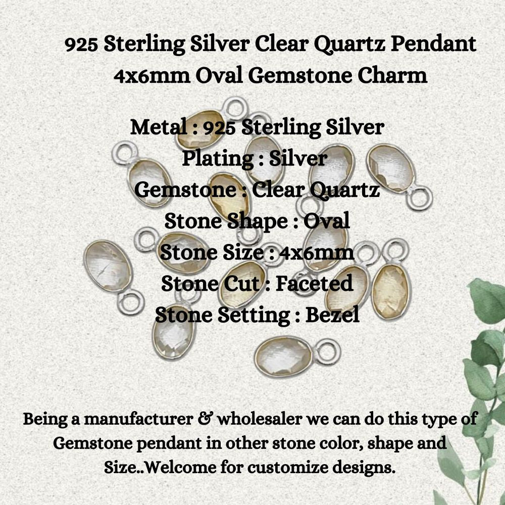 925 Sterling Silver Clear Quartz Pendant – 4x6mm Oval Charm