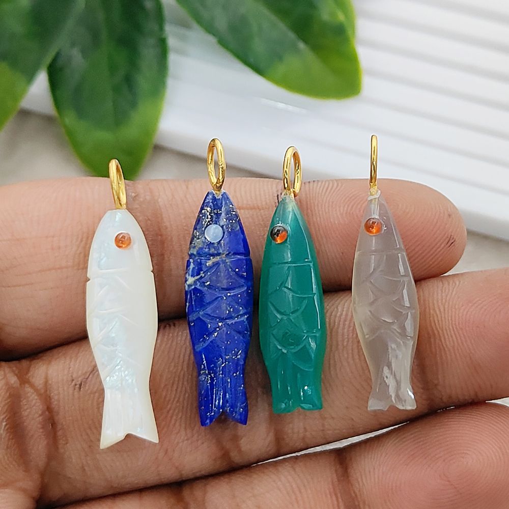Carved Lapis Lazuli Gemstone Fish Pendant 925 Sterling Silver Handmade Ocean Animal Necklace Charm- Selling Per Piece