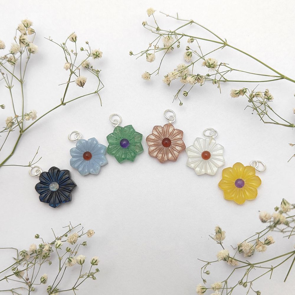 Colorful Multi-Gemstone Flower Pendant Handmade Jewelry Charm for Women & Girls- Selling Per Piece