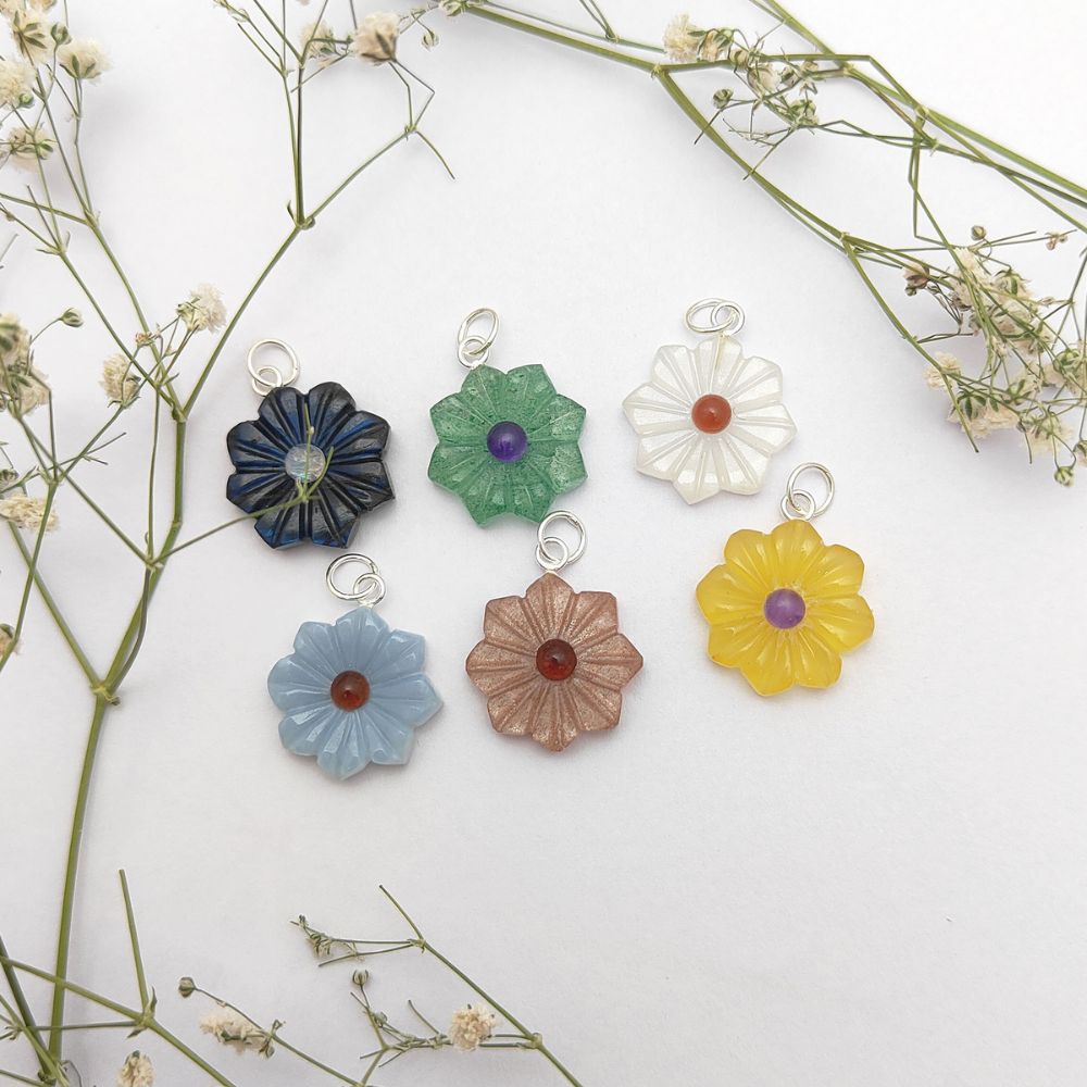 Colorful Multi-Gemstone Flower Pendant Handmade Jewelry Charm for Women & Girls- Selling Per Piece