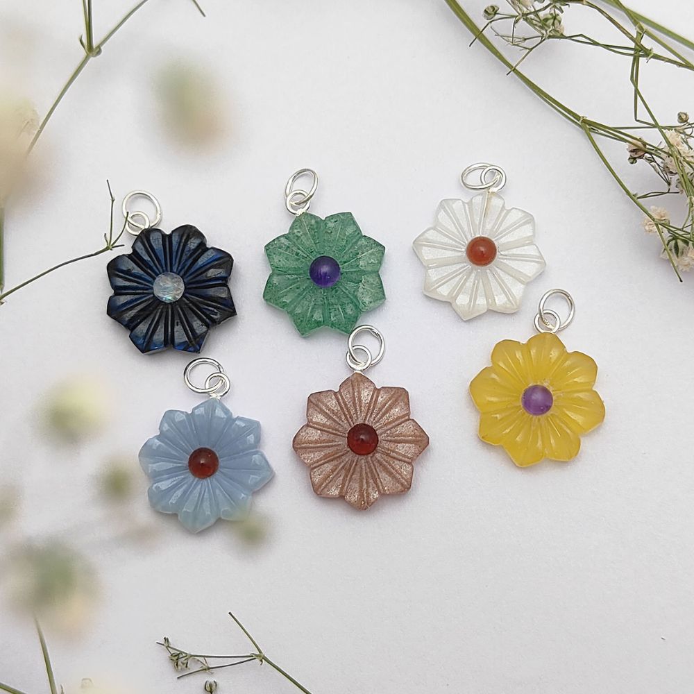 Colorful Multi-Gemstone Flower Pendant Handmade Jewelry Charm for Women & Girls- Selling Per Piece