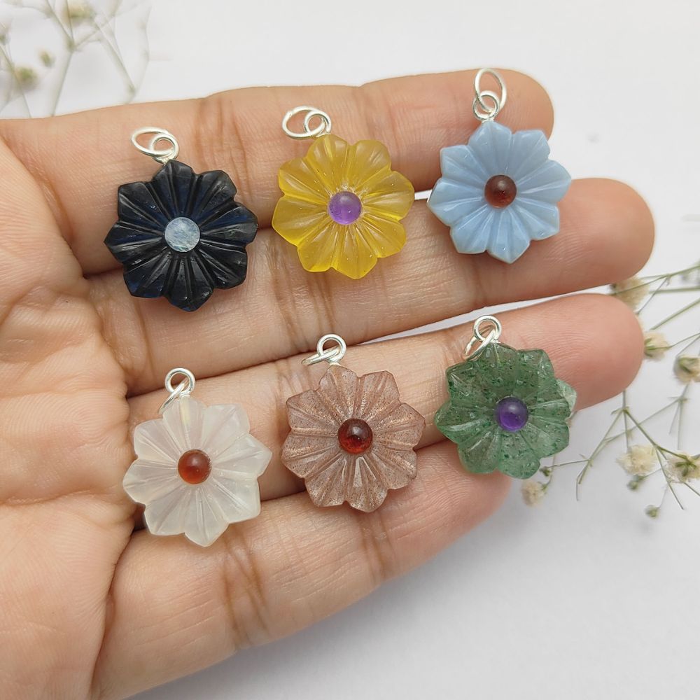 Colorful Multi-Gemstone Flower Pendant Handmade Jewelry Charm for Women & Girls- Selling Per Piece