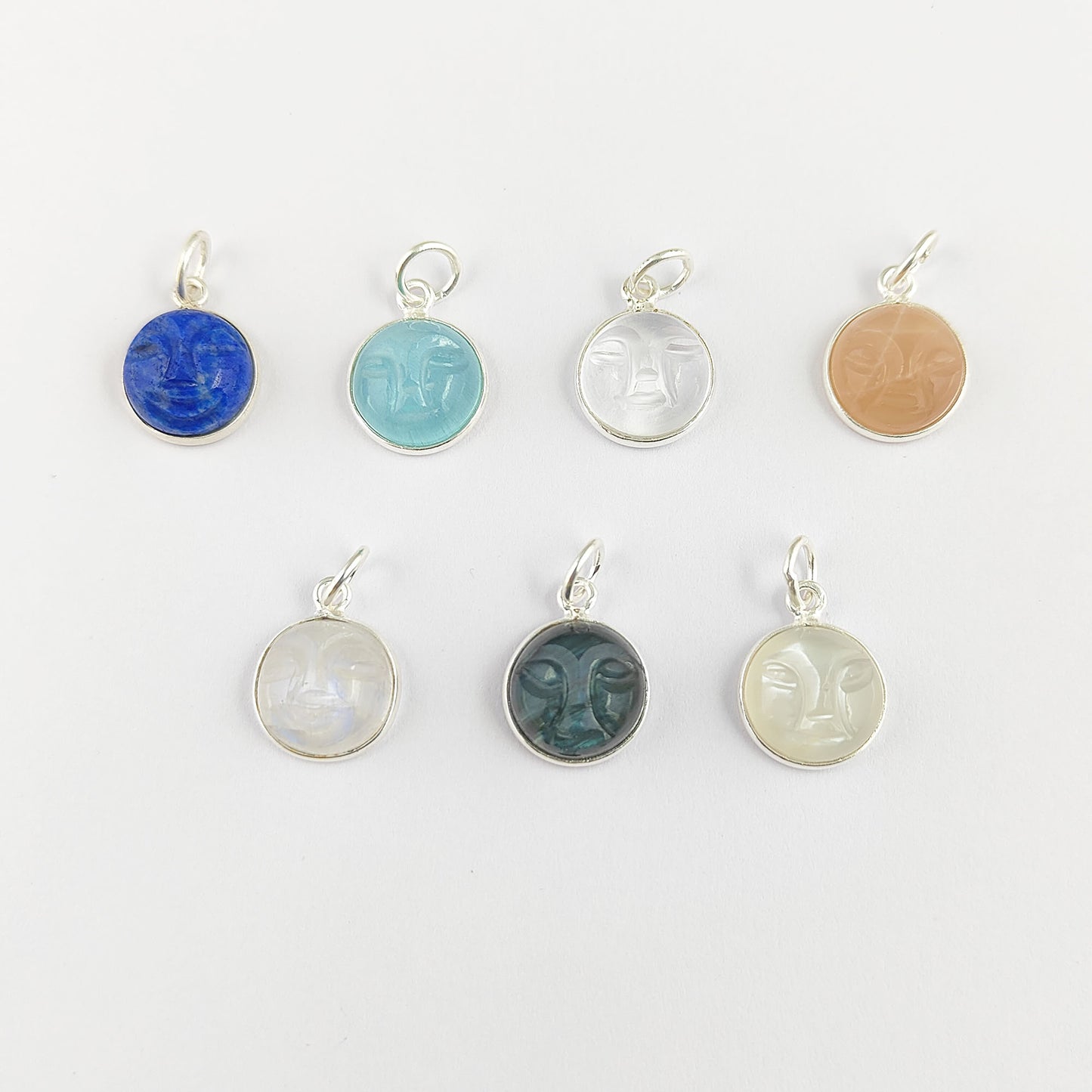 Unique Lapis Lazuli Carved Moon Face Pendant Handmade Sterling Silver Gold Plated Healing Crystal Necklace Charms – Selling Per Piece
