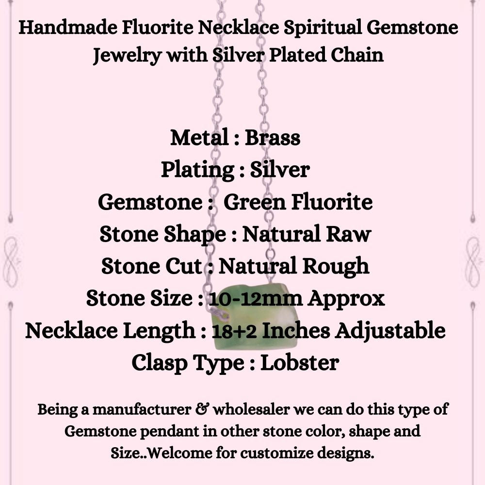 Handmade Fluorite Necklace Spiritual Gemstone Jewelry with Silver Plated Chain
