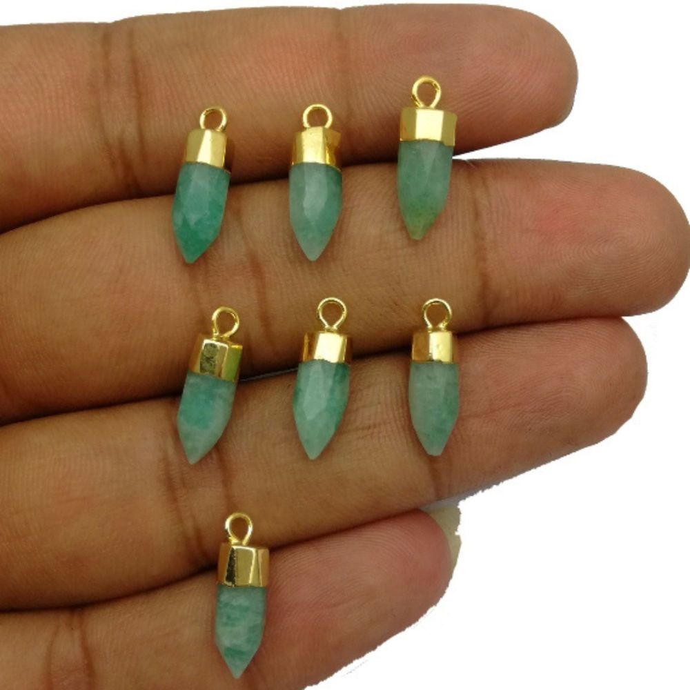 Natural Multi-Gemstone Point Pendant with Gold-Electroplated Cap Unique Jewelry Making Charm for Necklaces, Earrings & Bracelets