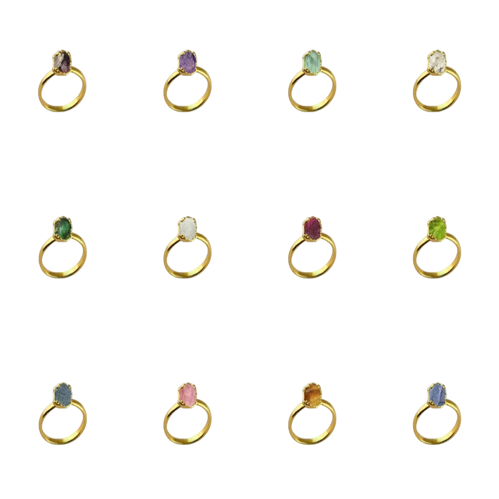 Handmade All Birthstone Raw Gemstone Statement Rings Gold Electroplated Minimalist Jewelry For Gift- Selling Per Piece