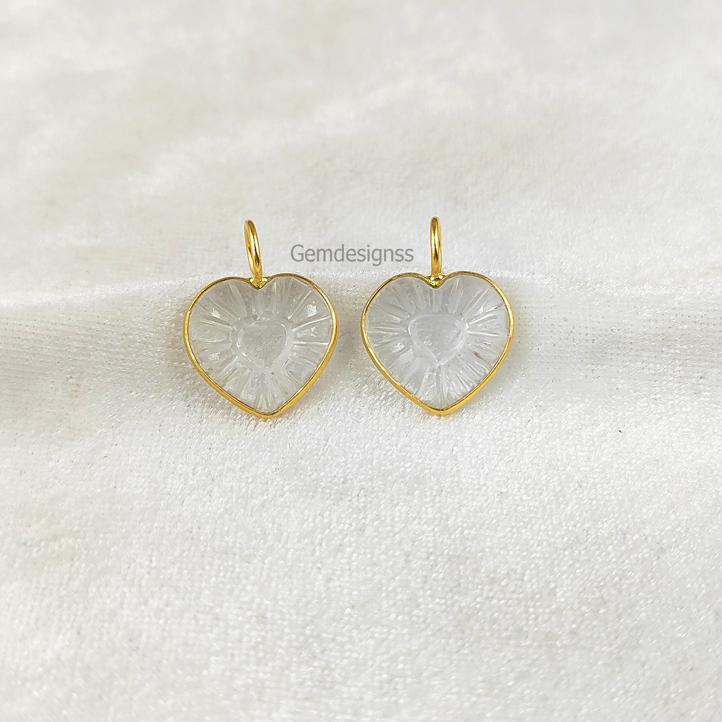 15mm Heart Carved Gemstone Pendant Gold Plated Silver Handmade Birthstone Jewelry- Selling Per Piece