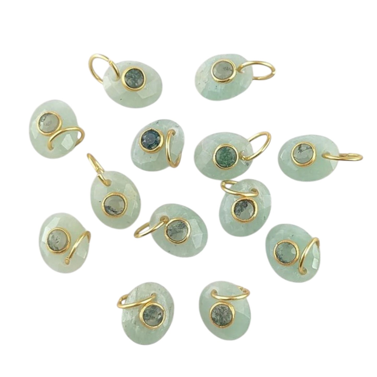 10x8mm Oval Amazonite Pendant Gold Plated 925 Silver Charms with Moss Agate for Healing & Spiritual Jewelry- Selling Per Piece