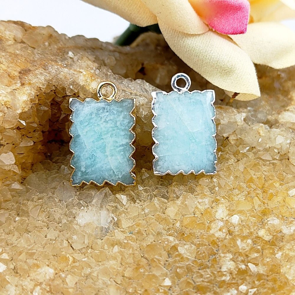 Handmade Gold/Silver Electroplated Slice Zig Zag Pendant 16x12mm Rectangle Multi Gemstone Minimalist Jewelry For Women- Selling Per Piece