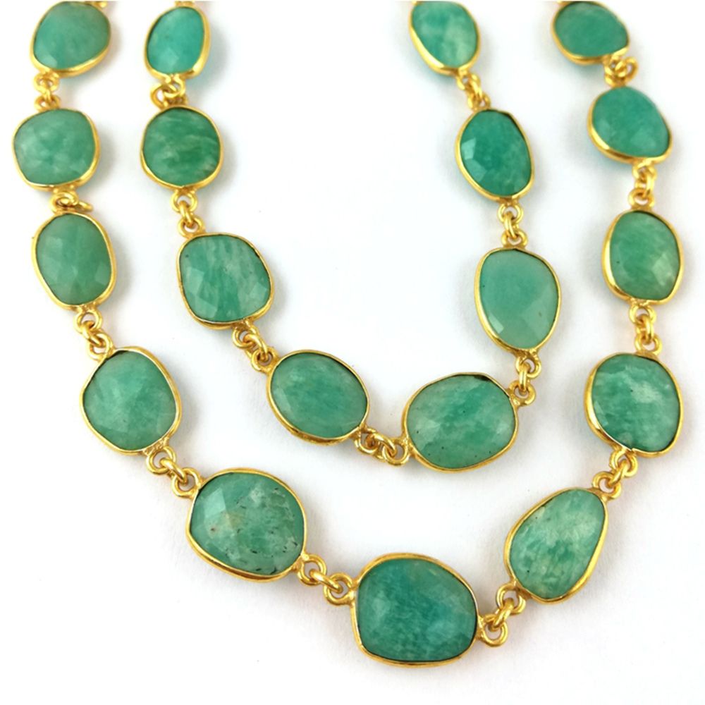Gold Amazonite Chain – Freeform Faceted Bezel Gemstone Connectors – Jewelry Supply Sold per Foot