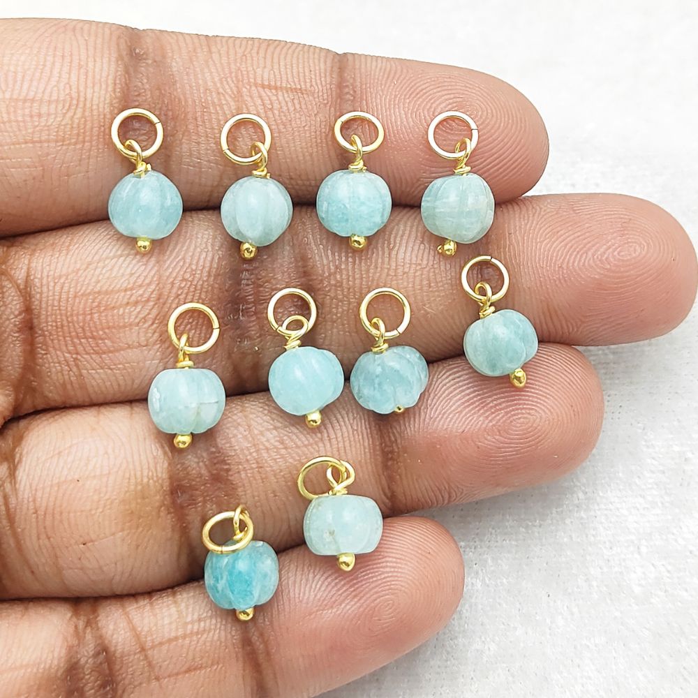 Amazonite Jewelry Charm Handmade Carved Pumpkin Pendant for Bohemian Accessories- Selling Per Piece