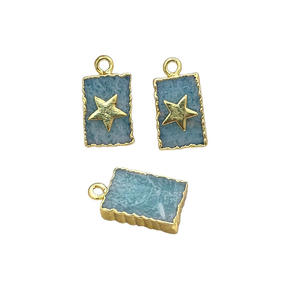 Amazonite rectangle gemstone slice pendant with star gold electroplated charm