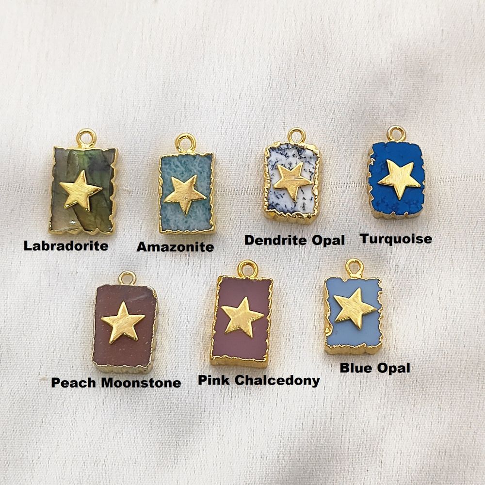Unique Blue Opal slice pendant gold electroplated healing crystal jewelry