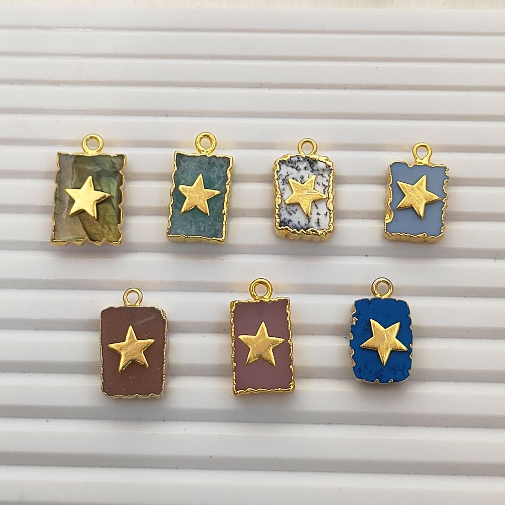 Handmade Blue Opal rectangle pendant with star for DIY necklace craft