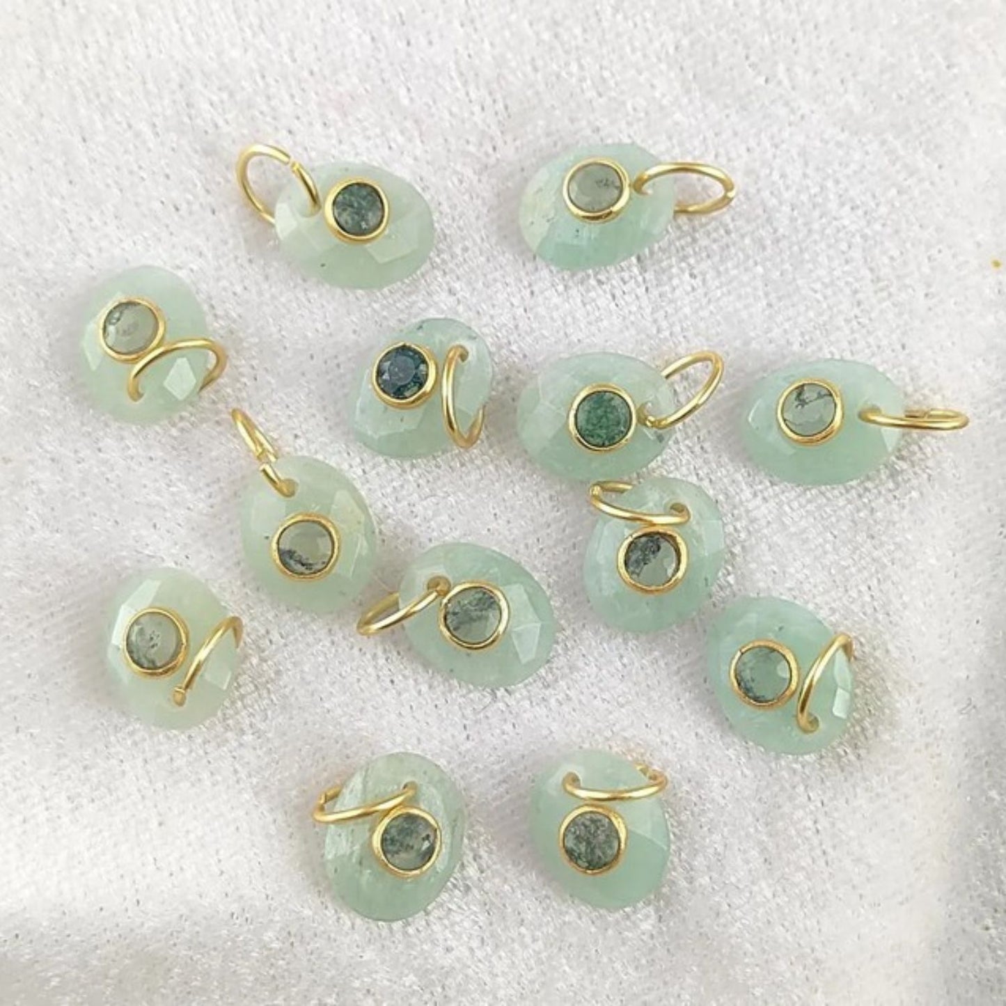 Handcrafted Double Gemstone Pendant Multi-Color Stones in Gold Plated Bezel for DIY Necklaces & Bracelets- Selling Per Piece