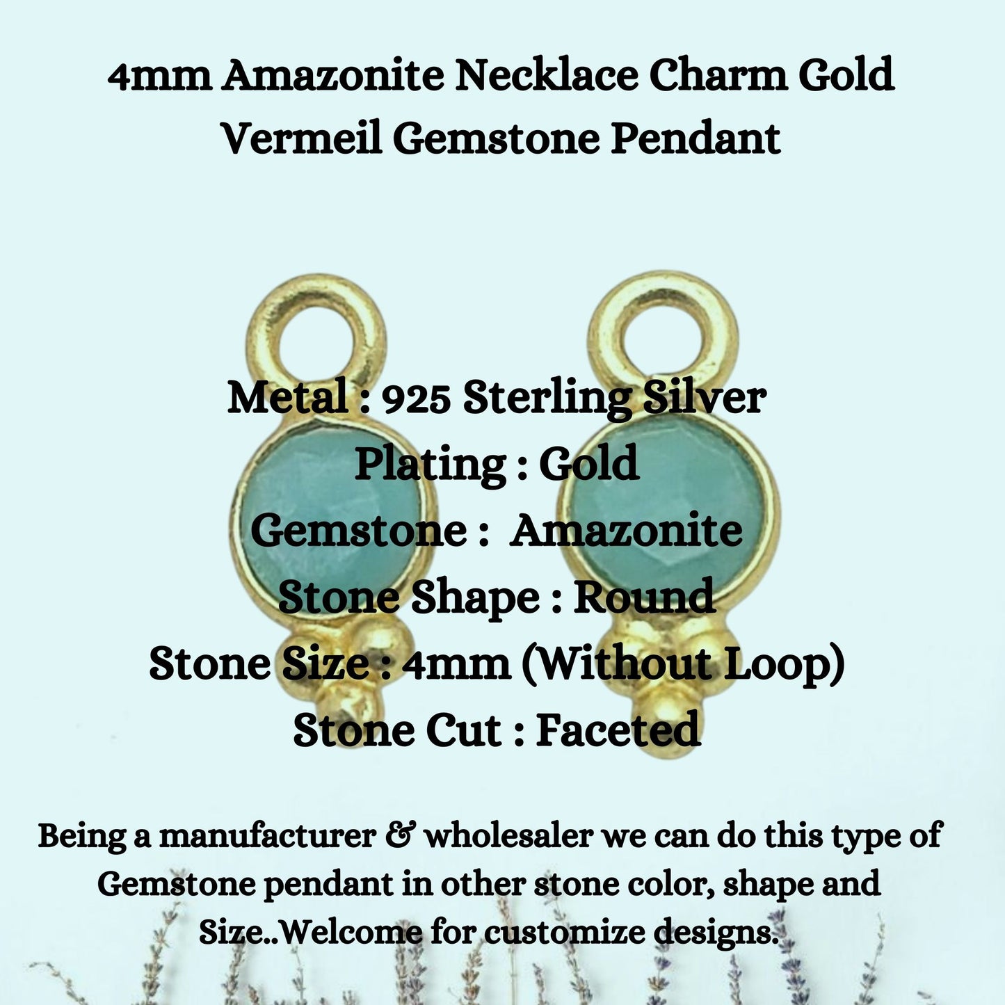4mm Amazonite Necklace Charm Gold Vermeil Gemstone Pendant