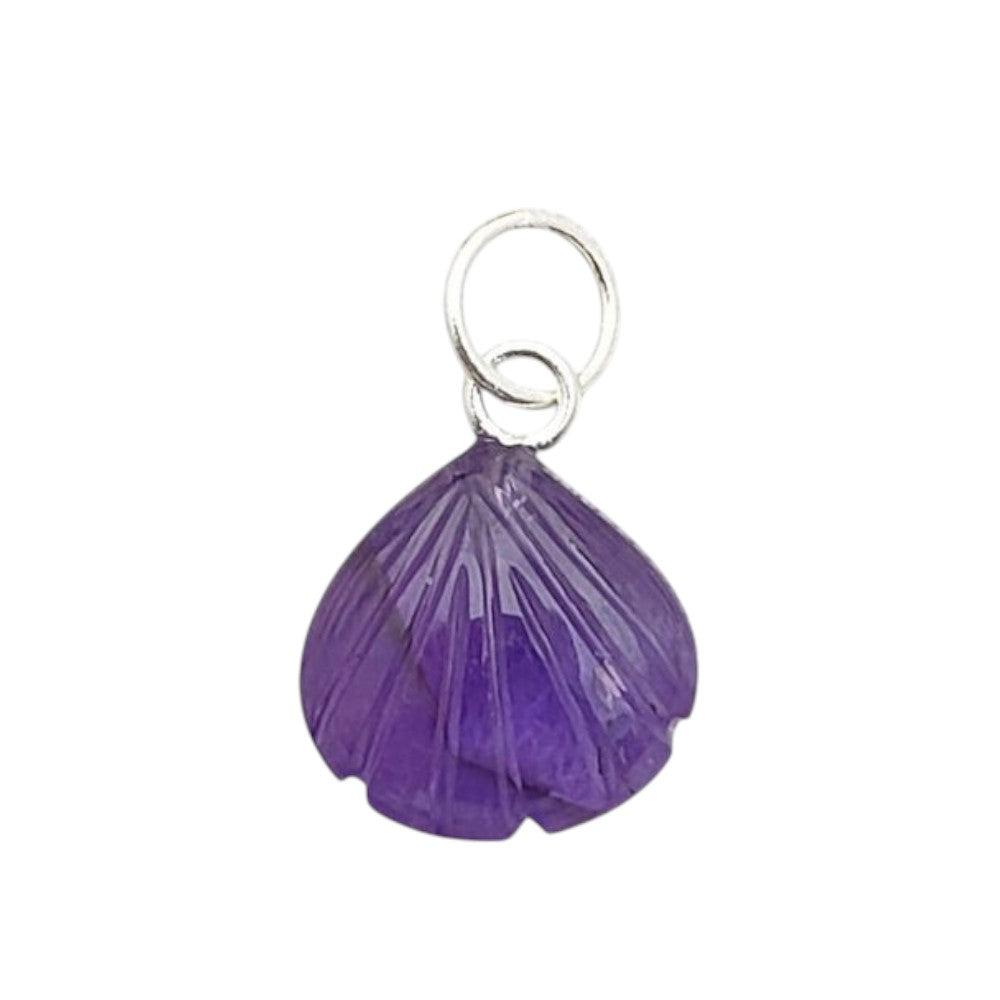 Handcrafted Amethyst Seashell Pendant February Birthstone Gold Plated Silver Jewelry