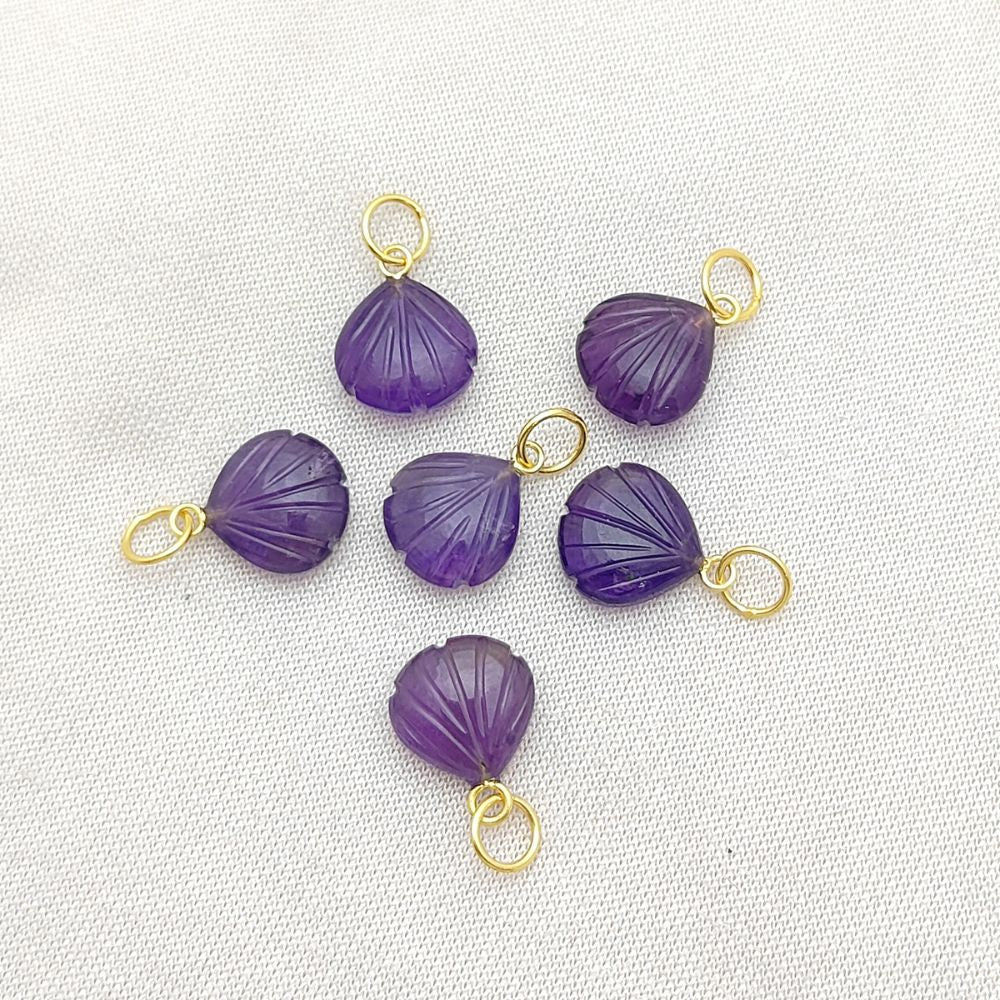 Handcrafted Amethyst Seashell Pendant February Birthstone Gold Plated Silver Jewelry