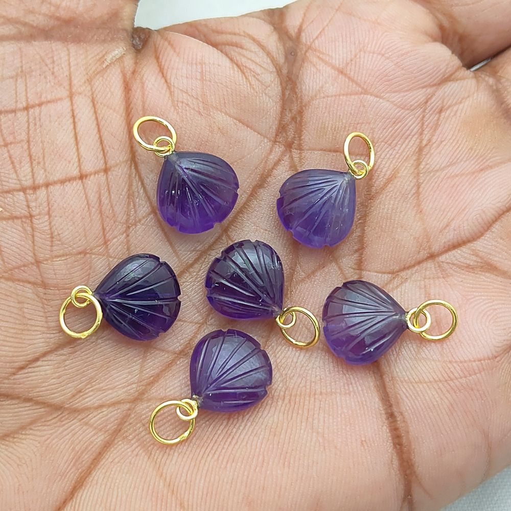 Handcrafted Amethyst Seashell Pendant February Birthstone Gold Plated Silver Jewelry