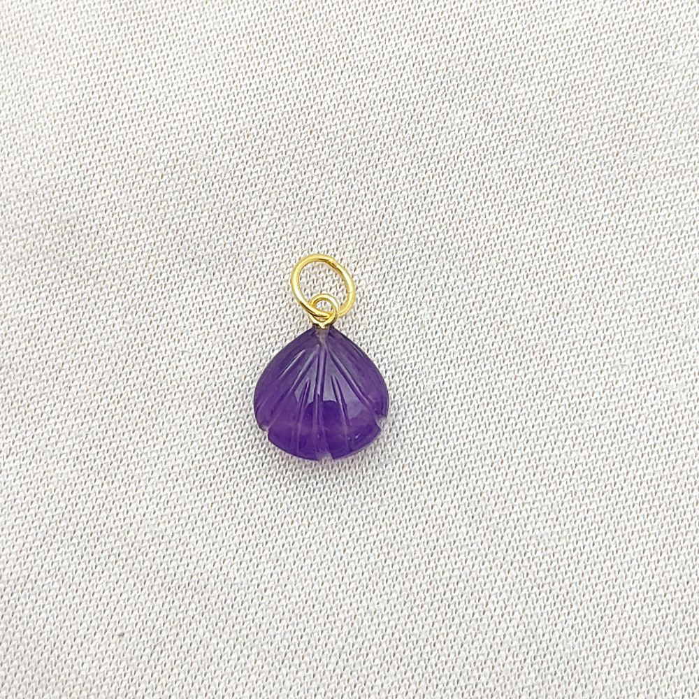 Handcrafted Amethyst Seashell Pendant February Birthstone Gold Plated Silver Jewelry