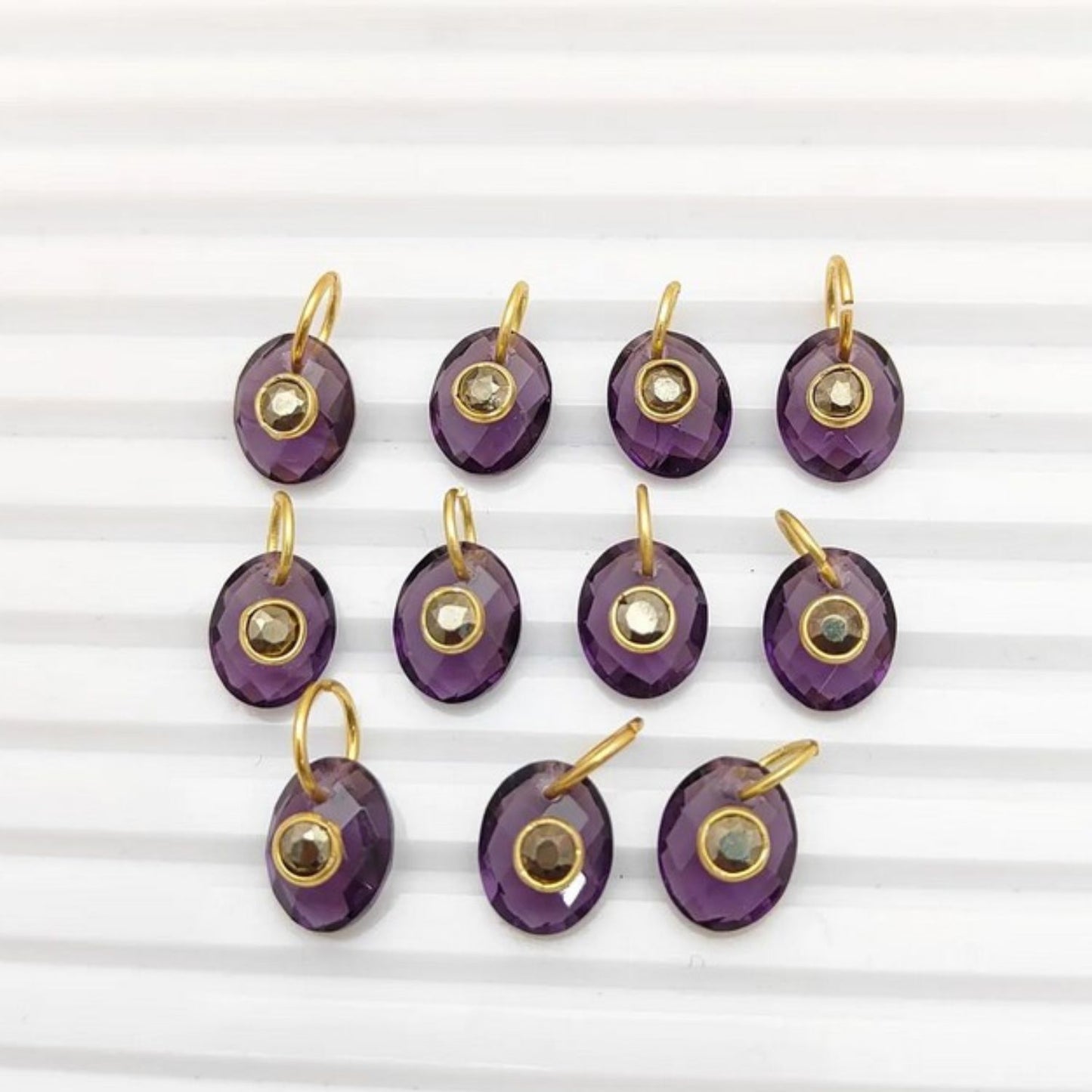 Amethyst & Moss Agate Connector Charm Gold Plated 925 Silver Pendants for Handmade Bohemian Jewelry- Selling Per Piece