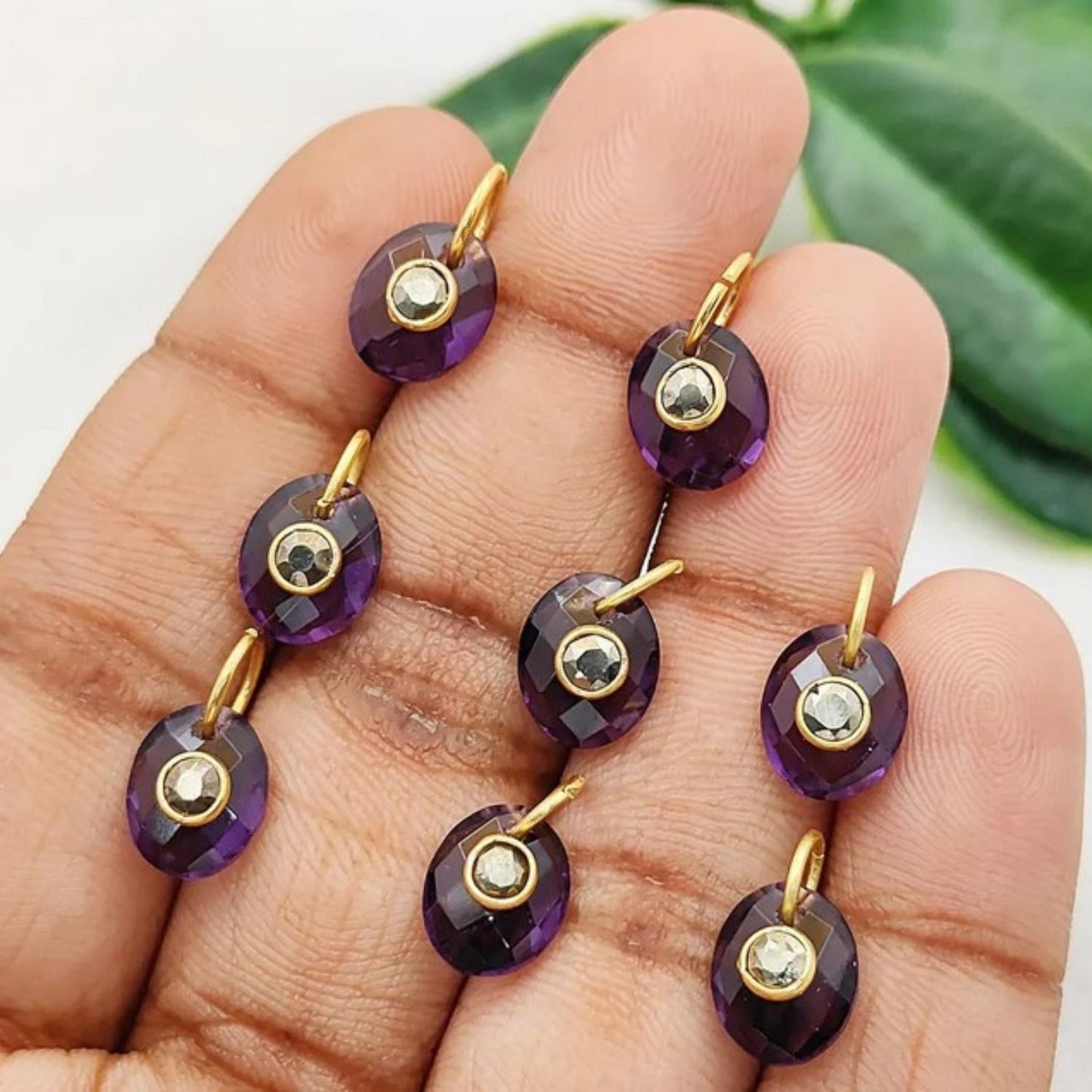 Amethyst & Moss Agate Connector Charm Gold Plated 925 Silver Pendants for Handmade Bohemian Jewelry- Selling Per Piece