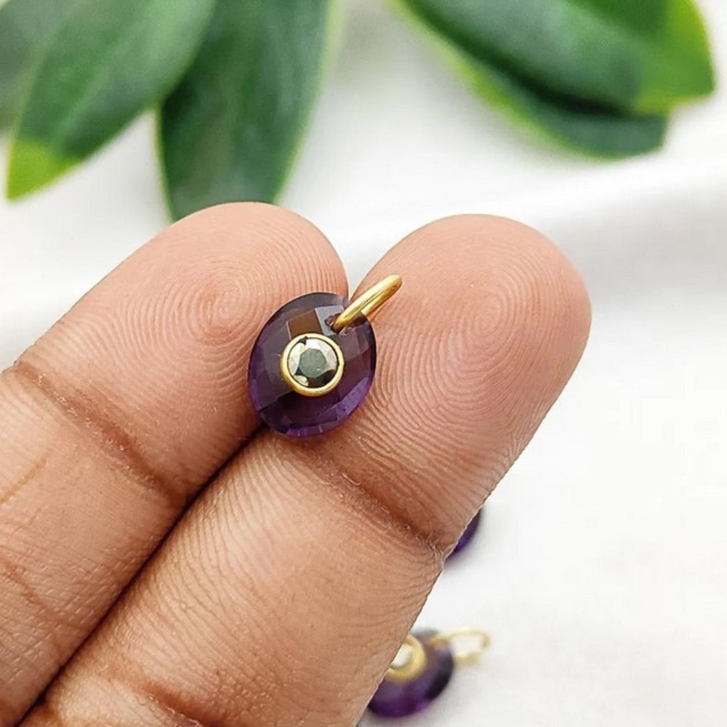 Amethyst & Moss Agate Connector Charm Gold Plated 925 Silver Pendants for Handmade Bohemian Jewelry- Selling Per Piece