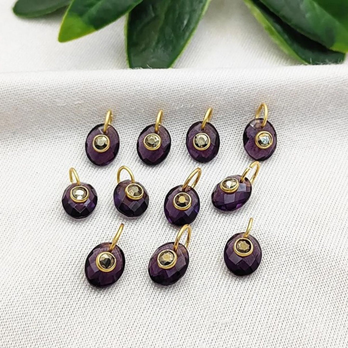 Amethyst & Moss Agate Connector Charm Gold Plated 925 Silver Pendants for Handmade Bohemian Jewelry- Selling Per Piece