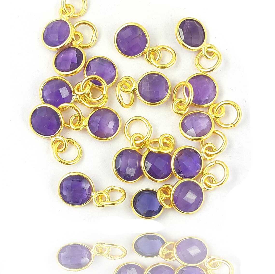 Handmade Round Multi-Gemstone Pendant in Gold Plated Sterling Silver 6mm Faceted Birthstone Charm Necklace- Selling Per Piece