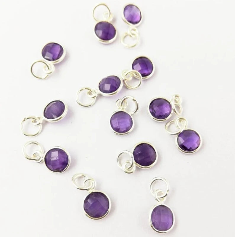 925 Sterling Silver Gemstone Pendant Handmade 6mm Round Faceted All Birthstone Necklace Charm- Selling Per Piece